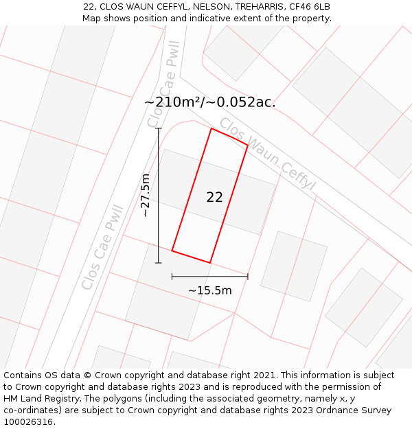 22, CLOS WAUN CEFFYL, NELSON, TREHARRIS, CF46 6LB: Plot and title map