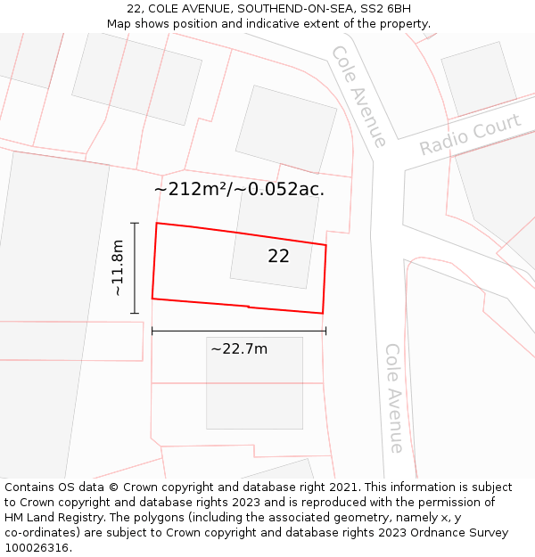22, COLE AVENUE, SOUTHEND-ON-SEA, SS2 6BH: Plot and title map