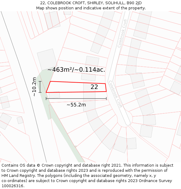 22, COLEBROOK CROFT, SHIRLEY, SOLIHULL, B90 2JD: Plot and title map