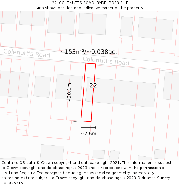 22, COLENUTTS ROAD, RYDE, PO33 3HT: Plot and title map
