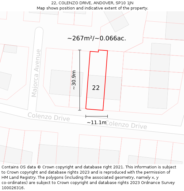 22, COLENZO DRIVE, ANDOVER, SP10 1JN: Plot and title map