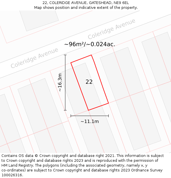 22, COLERIDGE AVENUE, GATESHEAD, NE9 6EL: Plot and title map