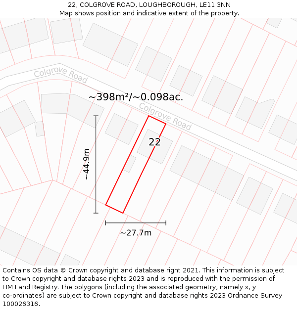 22, COLGROVE ROAD, LOUGHBOROUGH, LE11 3NN: Plot and title map
