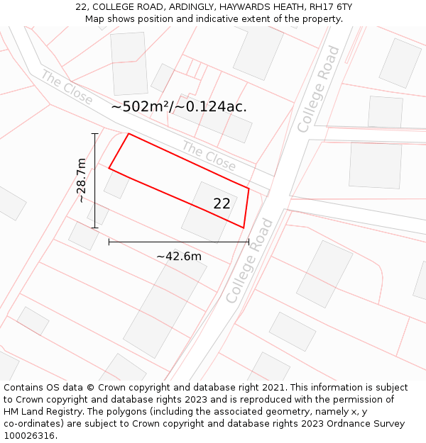 22, COLLEGE ROAD, ARDINGLY, HAYWARDS HEATH, RH17 6TY: Plot and title map