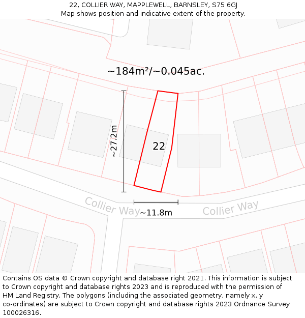 22, COLLIER WAY, MAPPLEWELL, BARNSLEY, S75 6GJ: Plot and title map