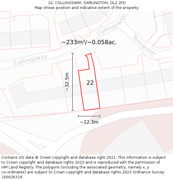 22, COLLINGSWAY, DARLINGTON, DL2 2FD: Plot and title map