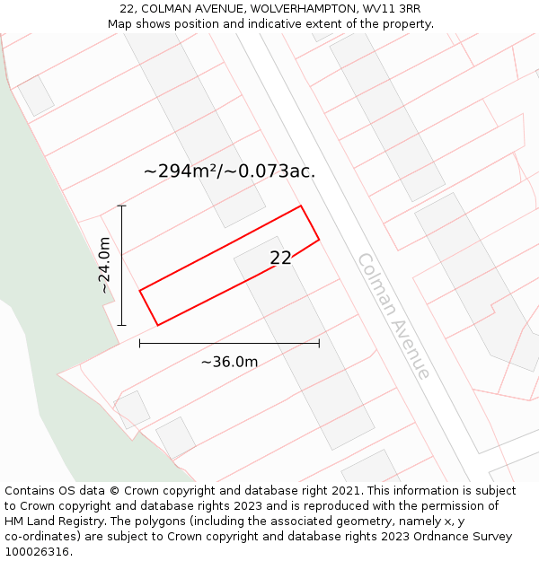 22, COLMAN AVENUE, WOLVERHAMPTON, WV11 3RR: Plot and title map