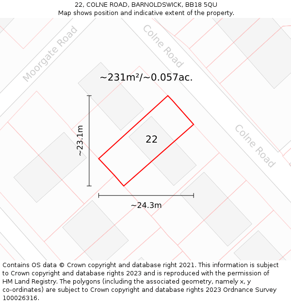 22, COLNE ROAD, BARNOLDSWICK, BB18 5QU: Plot and title map