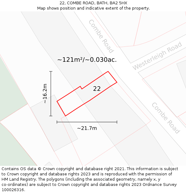 22, COMBE ROAD, BATH, BA2 5HX: Plot and title map