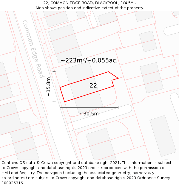 22, COMMON EDGE ROAD, BLACKPOOL, FY4 5AU: Plot and title map