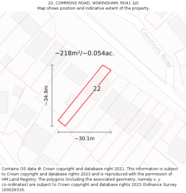 22, COMMONS ROAD, WOKINGHAM, RG41 1JG: Plot and title map