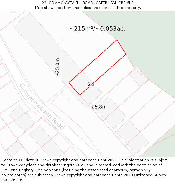 22, COMMONWEALTH ROAD, CATERHAM, CR3 6LR: Plot and title map