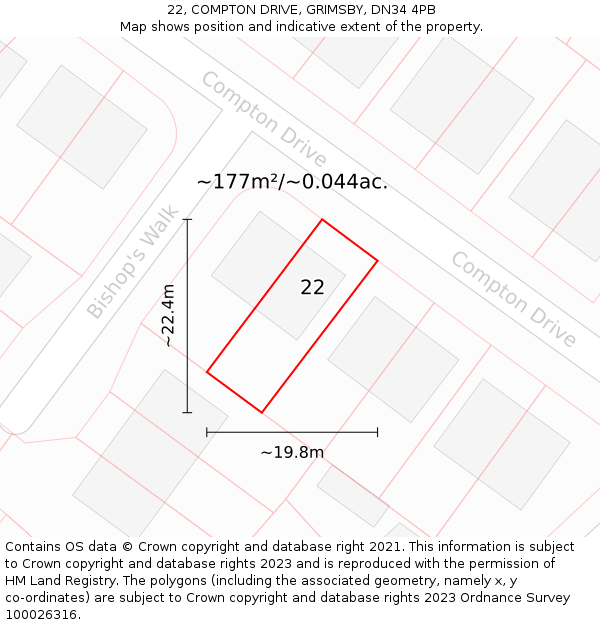 22, COMPTON DRIVE, GRIMSBY, DN34 4PB: Plot and title map