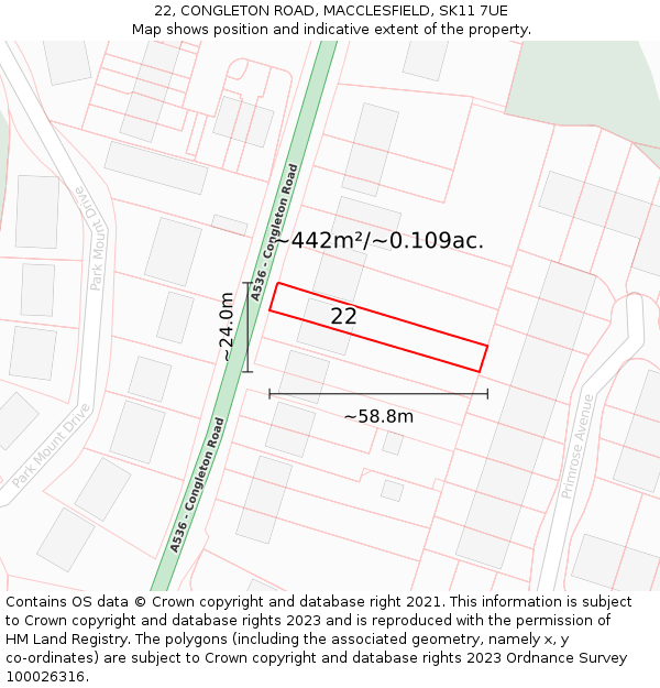 22, CONGLETON ROAD, MACCLESFIELD, SK11 7UE: Plot and title map