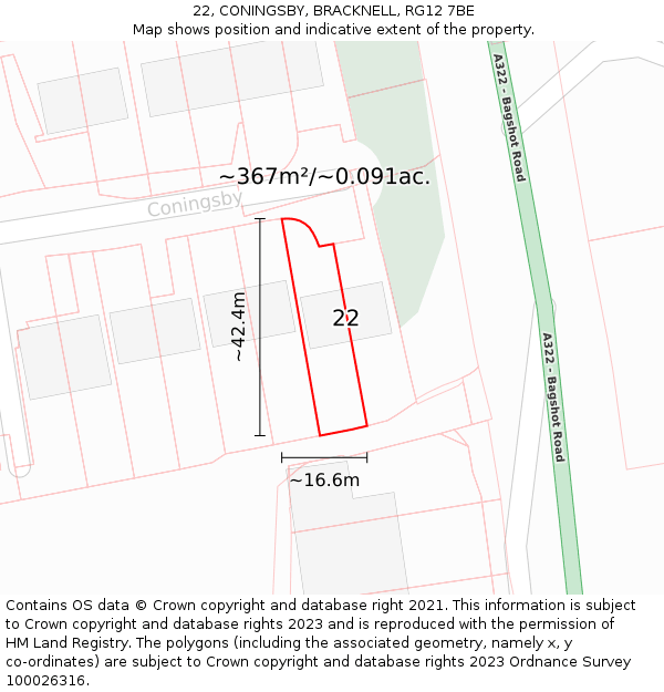 22, CONINGSBY, BRACKNELL, RG12 7BE: Plot and title map