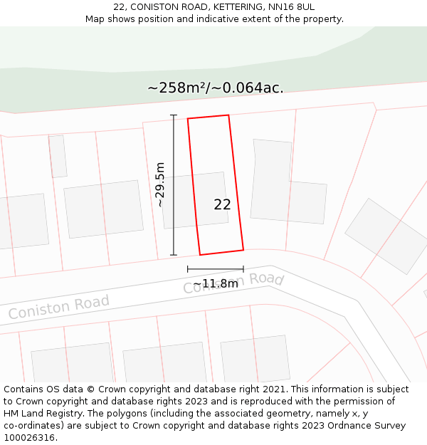 22, CONISTON ROAD, KETTERING, NN16 8UL: Plot and title map