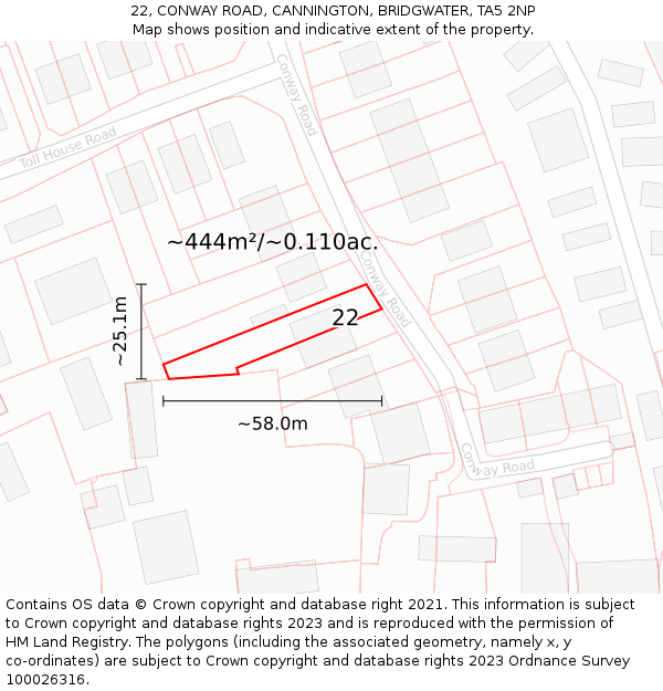 22, CONWAY ROAD, CANNINGTON, BRIDGWATER, TA5 2NP: Plot and title map