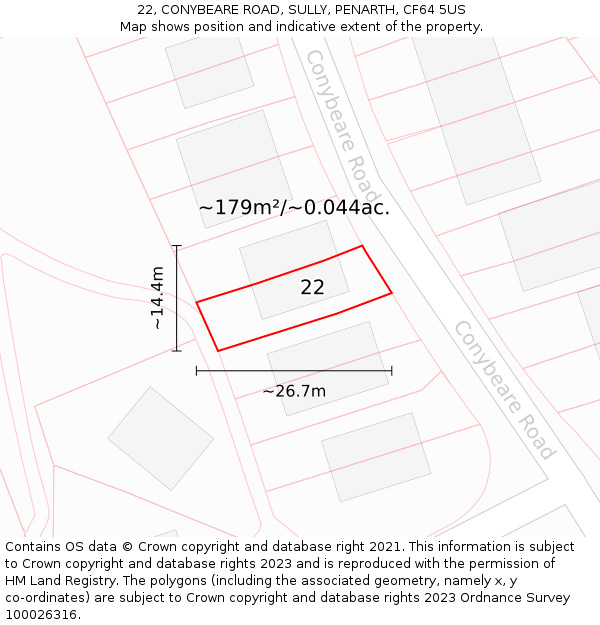 22, CONYBEARE ROAD, SULLY, PENARTH, CF64 5US: Plot and title map