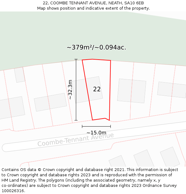 22, COOMBE TENNANT AVENUE, NEATH, SA10 6EB: Plot and title map