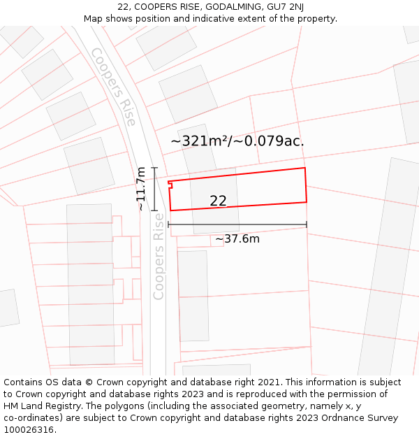 22, COOPERS RISE, GODALMING, GU7 2NJ: Plot and title map