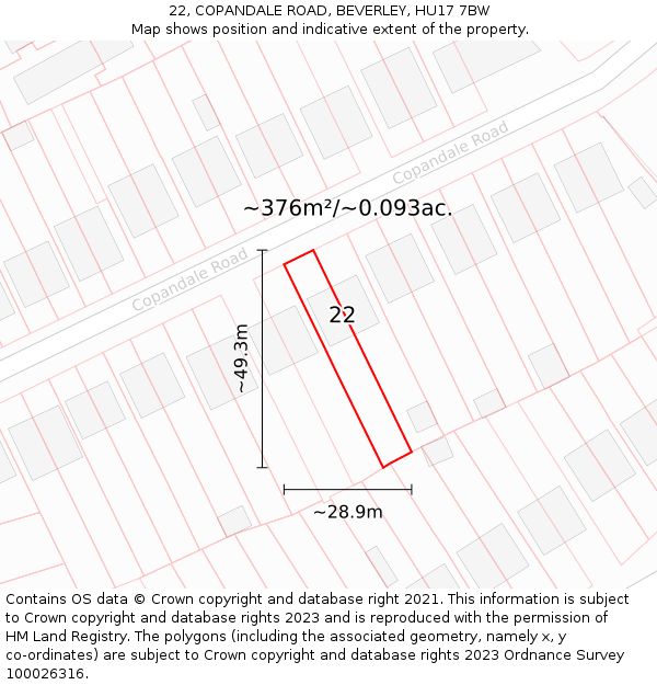 22, COPANDALE ROAD, BEVERLEY, HU17 7BW: Plot and title map