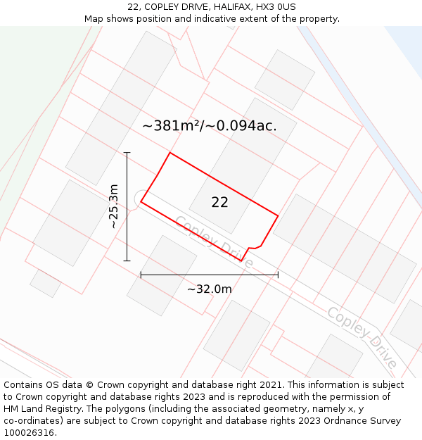 22, COPLEY DRIVE, HALIFAX, HX3 0US: Plot and title map