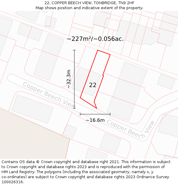 22, COPPER BEECH VIEW, TONBRIDGE, TN9 2HF: Plot and title map