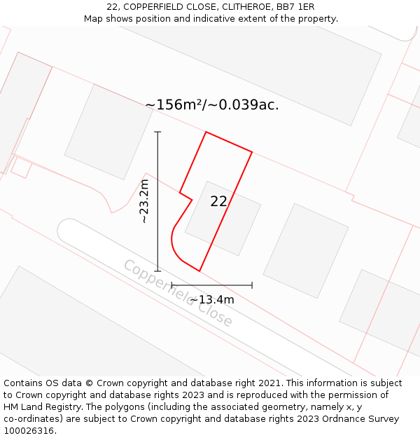 22, COPPERFIELD CLOSE, CLITHEROE, BB7 1ER: Plot and title map