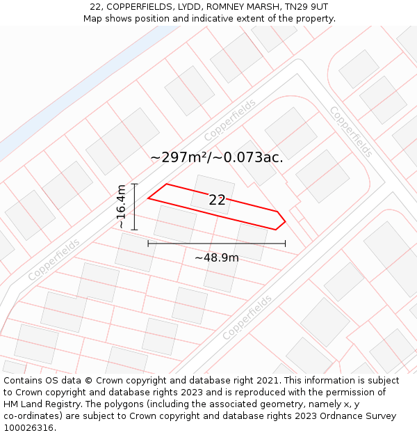 22, COPPERFIELDS, LYDD, ROMNEY MARSH, TN29 9UT: Plot and title map