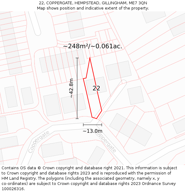 22, COPPERGATE, HEMPSTEAD, GILLINGHAM, ME7 3QN: Plot and title map