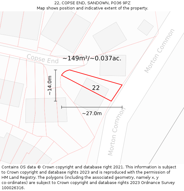 22, COPSE END, SANDOWN, PO36 9PZ: Plot and title map