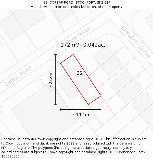 22, CORBAR ROAD, STOCKPORT, SK2 6EP: Plot and title map