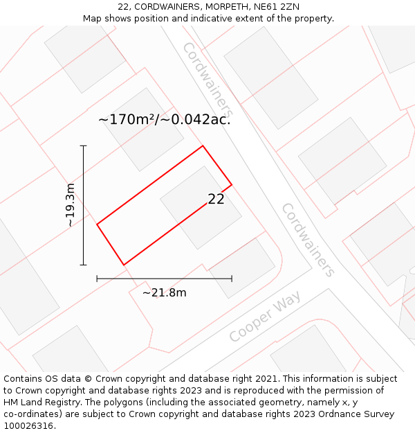 22, CORDWAINERS, MORPETH, NE61 2ZN: Plot and title map