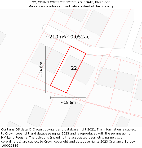 22, CORNFLOWER CRESCENT, POLEGATE, BN26 6GE: Plot and title map