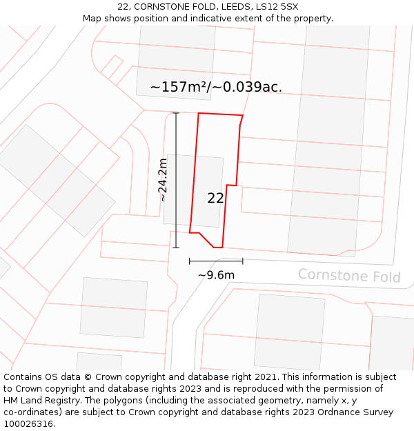22, CORNSTONE FOLD, LEEDS, LS12 5SX: Plot and title map