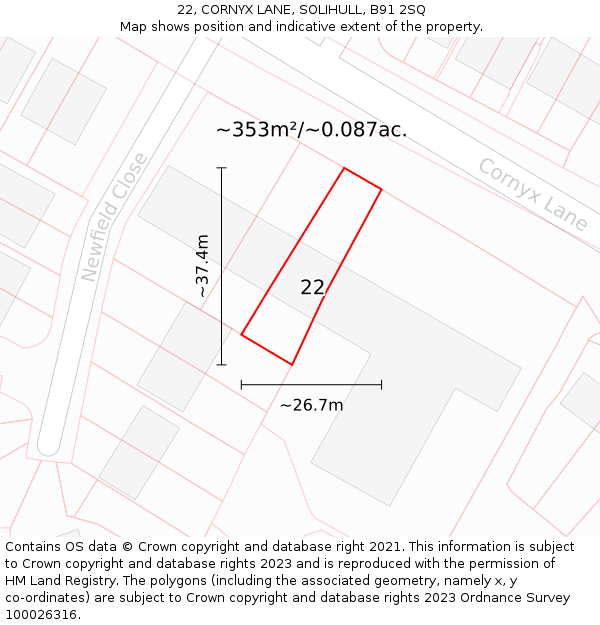 22, CORNYX LANE, SOLIHULL, B91 2SQ: Plot and title map