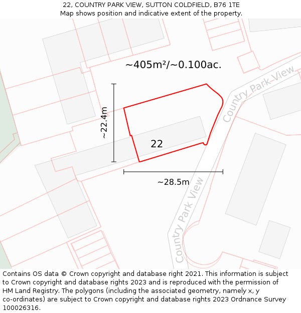 22, COUNTRY PARK VIEW, SUTTON COLDFIELD, B76 1TE: Plot and title map