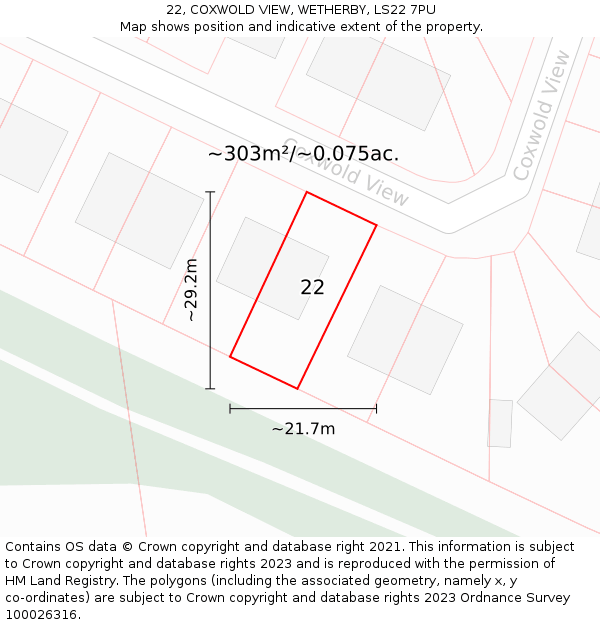 22, COXWOLD VIEW, WETHERBY, LS22 7PU: Plot and title map