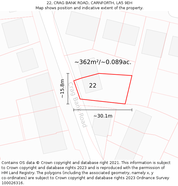 22, CRAG BANK ROAD, CARNFORTH, LA5 9EH: Plot and title map