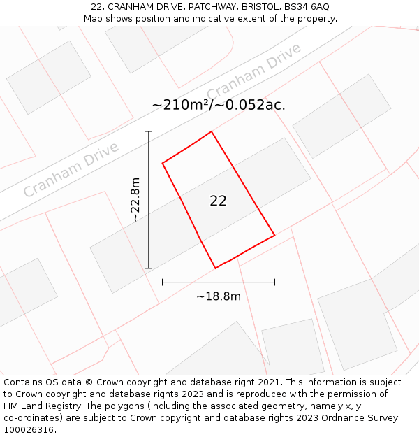 22, CRANHAM DRIVE, PATCHWAY, BRISTOL, BS34 6AQ: Plot and title map