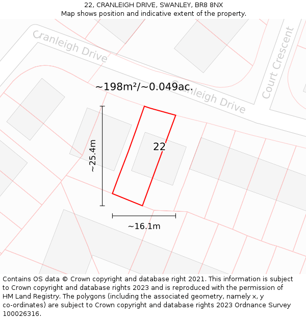 22, CRANLEIGH DRIVE, SWANLEY, BR8 8NX: Plot and title map