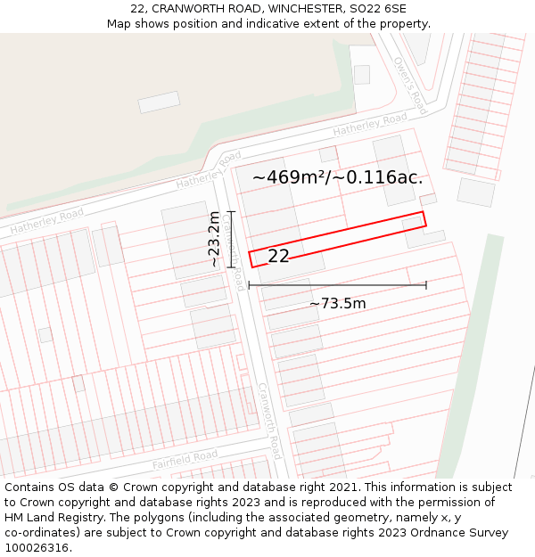 22, CRANWORTH ROAD, WINCHESTER, SO22 6SE: Plot and title map