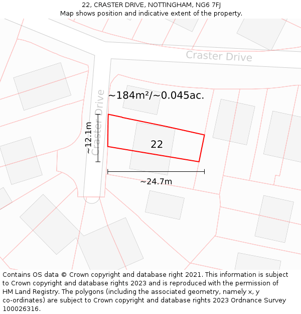 22, CRASTER DRIVE, NOTTINGHAM, NG6 7FJ: Plot and title map