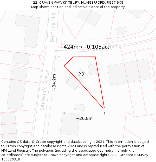 22, CRAVEN WAY, KINTBURY, HUNGERFORD, RG17 9XG: Plot and title map