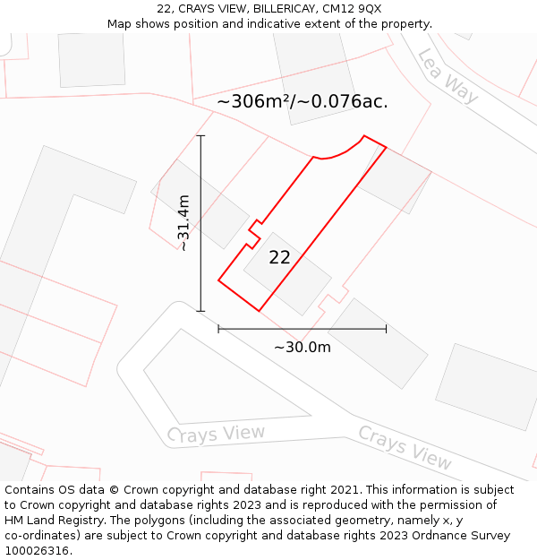 22, CRAYS VIEW, BILLERICAY, CM12 9QX: Plot and title map