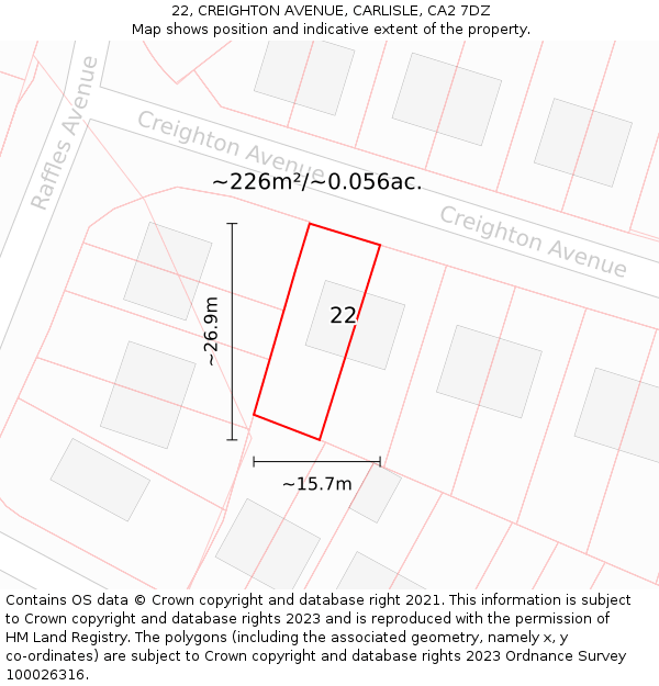 22, CREIGHTON AVENUE, CARLISLE, CA2 7DZ: Plot and title map