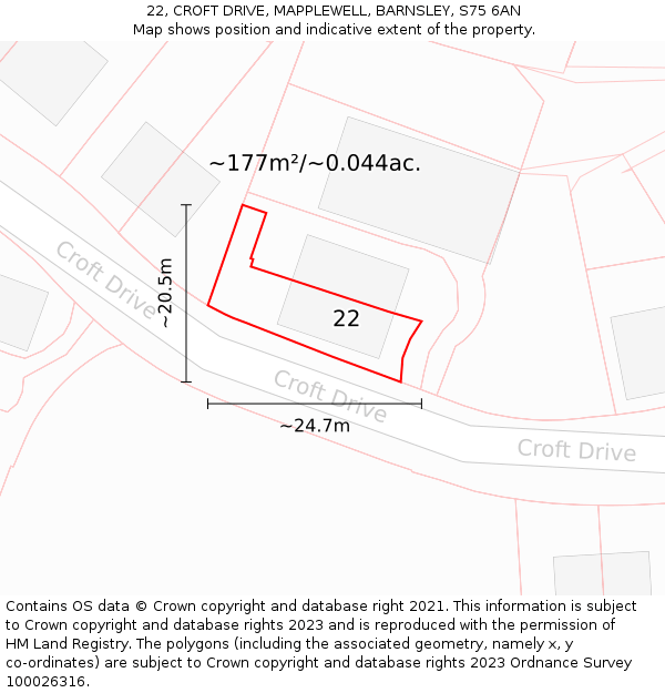 22, CROFT DRIVE, MAPPLEWELL, BARNSLEY, S75 6AN: Plot and title map