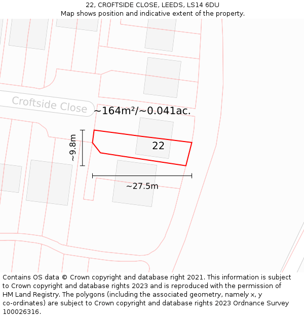 22, CROFTSIDE CLOSE, LEEDS, LS14 6DU: Plot and title map