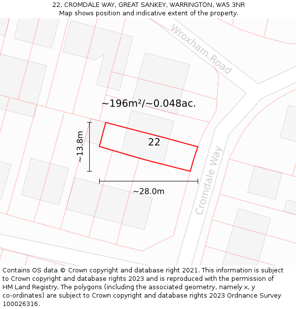 22, CROMDALE WAY, GREAT SANKEY, WARRINGTON, WA5 3NR: Plot and title map