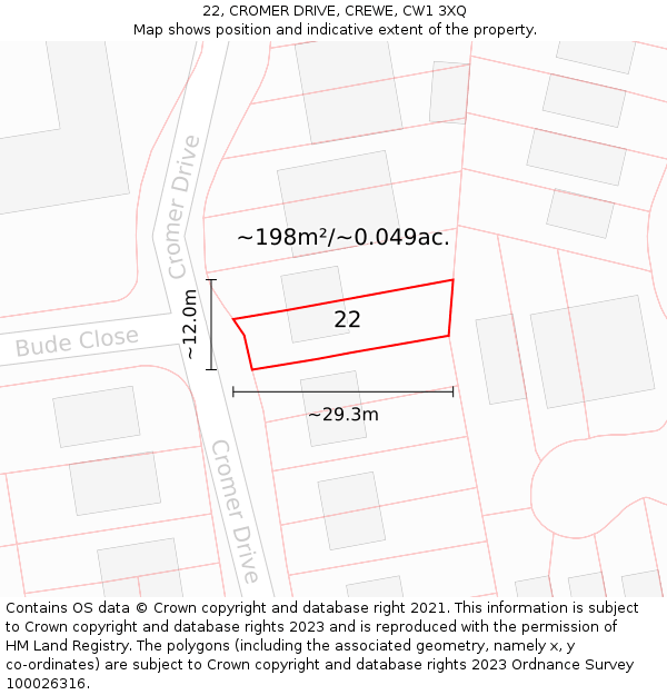 22, CROMER DRIVE, CREWE, CW1 3XQ: Plot and title map